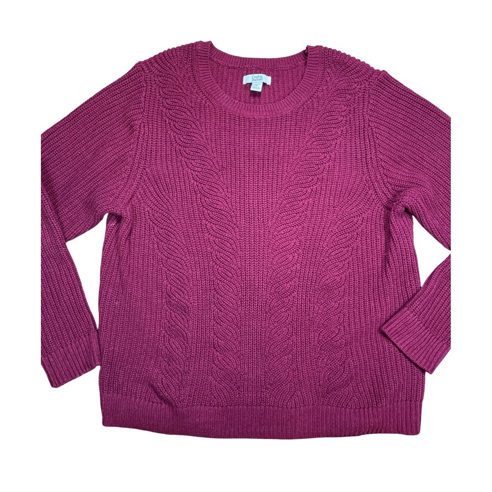 Crofts and Barrow Womens Cable Knit Sweater Crew  Burgundy‎ Long Sleeve Pullover